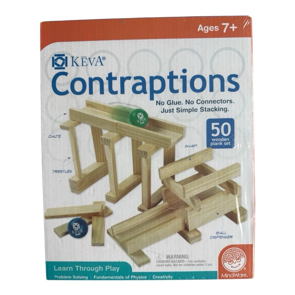 KEVA Contraptions 50 Wooden Plank Set Toy Creative Build Ball Tracks New In Box